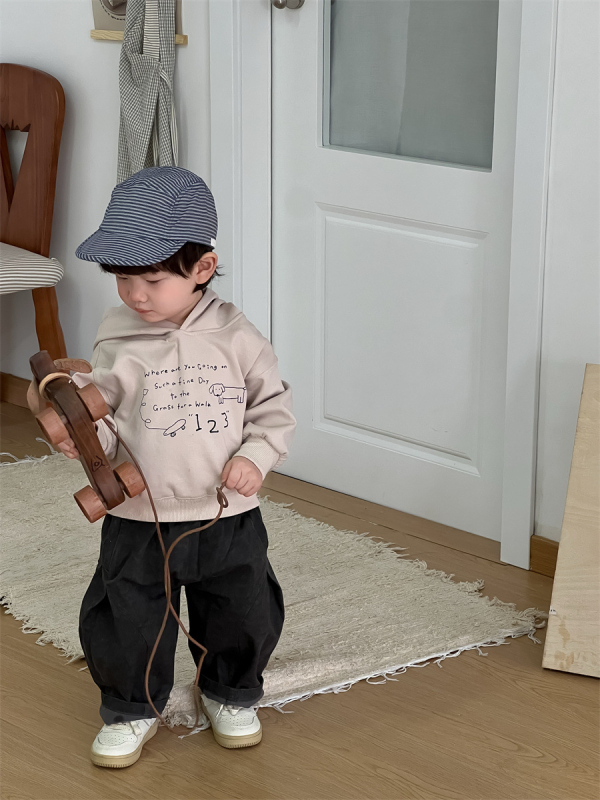 NOZI Dječji set: hoodie s kapuljom i hlače u korejskom stilu, otisak karikatura | 95% pamuk | za dječake | jesen