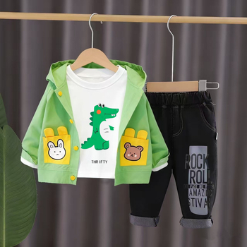 Costum pentru copii din trei părți: bumbac 95%, mâneci lungi, pantaloni, pentru 1-3 ani, primăvară/toamnă