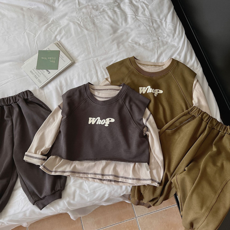 Set de trei piese pentru copii, stil coreean, casual sport, pentru primăvară și toamnă, material din bumbac, pentru copii 3–8 ani