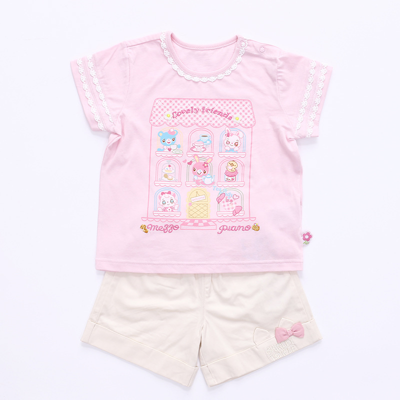 Tricou pentru copii din bumbac cu mâneci scurte pentru fete — temă Pianistă Prințesă și imprimeu Casă de Iepuri