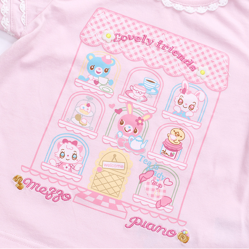 Tricou pentru copii din bumbac cu mâneci scurte pentru fete — temă Pianistă Prințesă și imprimeu Casă de Iepuri