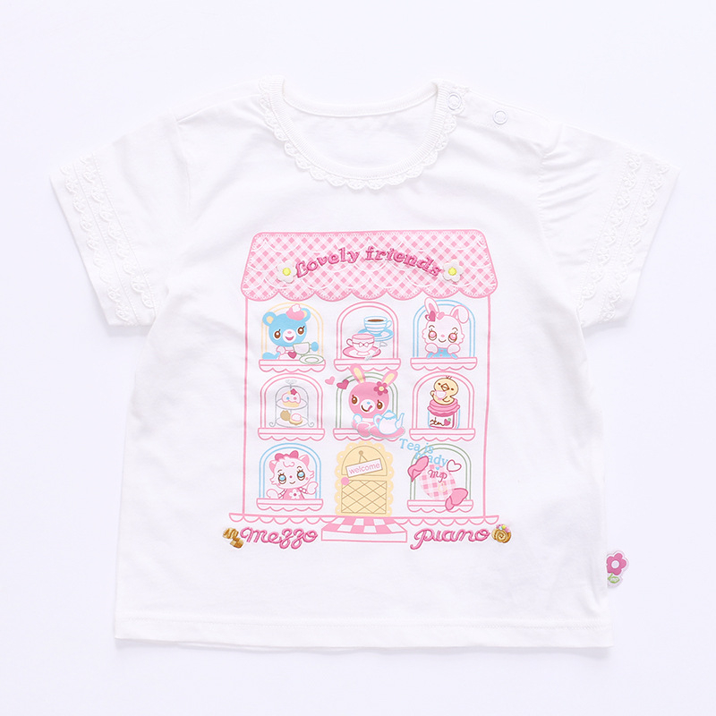 Tricou pentru copii din bumbac cu mâneci scurte pentru fete — temă Pianistă Prințesă și imprimeu Casă de Iepuri