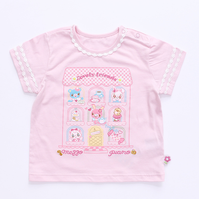 Tricou pentru copii din bumbac cu mâneci scurte pentru fete — temă Pianistă Prințesă și imprimeu Casă de Iepuri