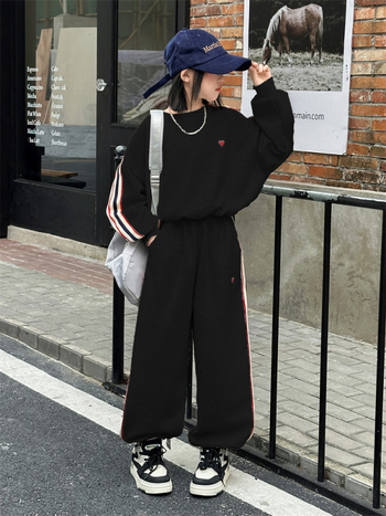 Dječji jesenski komplet za djevojčice 2025., korejskog stila, dvodijelni sportski komplet s dugim rukavima, bez kapuljače, mješavina pamuka i poliestera, za djecu 8+ godina