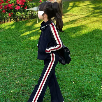 Djevojčice dvodijelni sportski komplet, koledž stil, dugi rukav, pamuk 81–90%, proljeće 2025