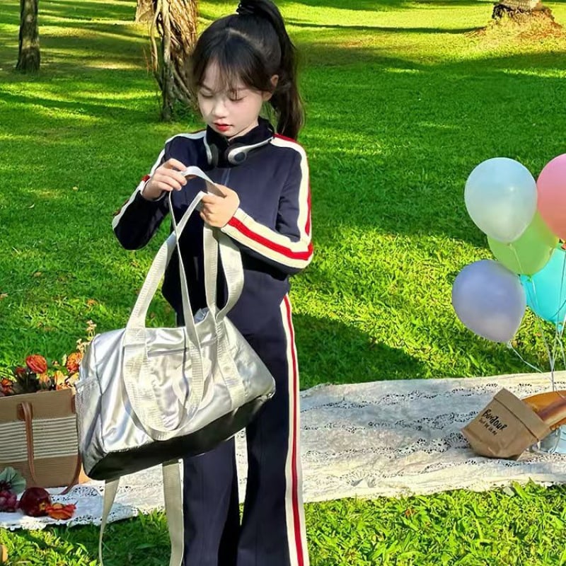 Djevojčice dvodijelni sportski komplet, koledž stil, dugi rukav, pamuk 81–90%, proljeće 2025