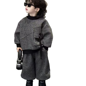 Dječji dvodjelni fleece komplet, korejskog stila, zima 2025, fleece materijal 70% poliestera, dugi rukavi, bez kapulje