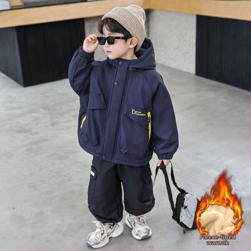 Bērnu kapucēta jaka, bieza, 70–80% kokvilna, rudens–ziema 2025