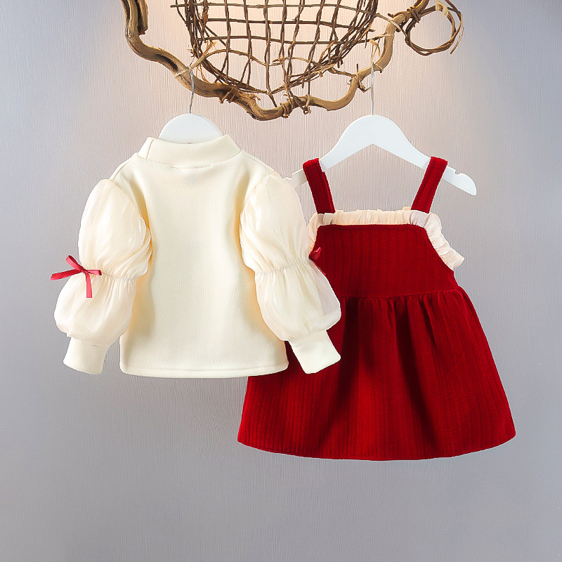 Zimski dječji dvodijelni komplet za djevojčice, dugi rukavi, 96% poliestera + 4% elastan, uzrast 1–3 godine, jednostavan uzorak