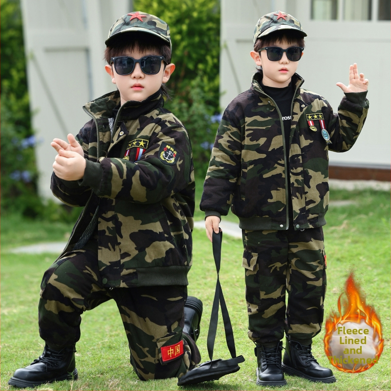 Costum camuflaj pentru copii din bumbac, set din două piese, pentru toamnă-iarna, îmbrăcăminte de lucru groasă, unisex