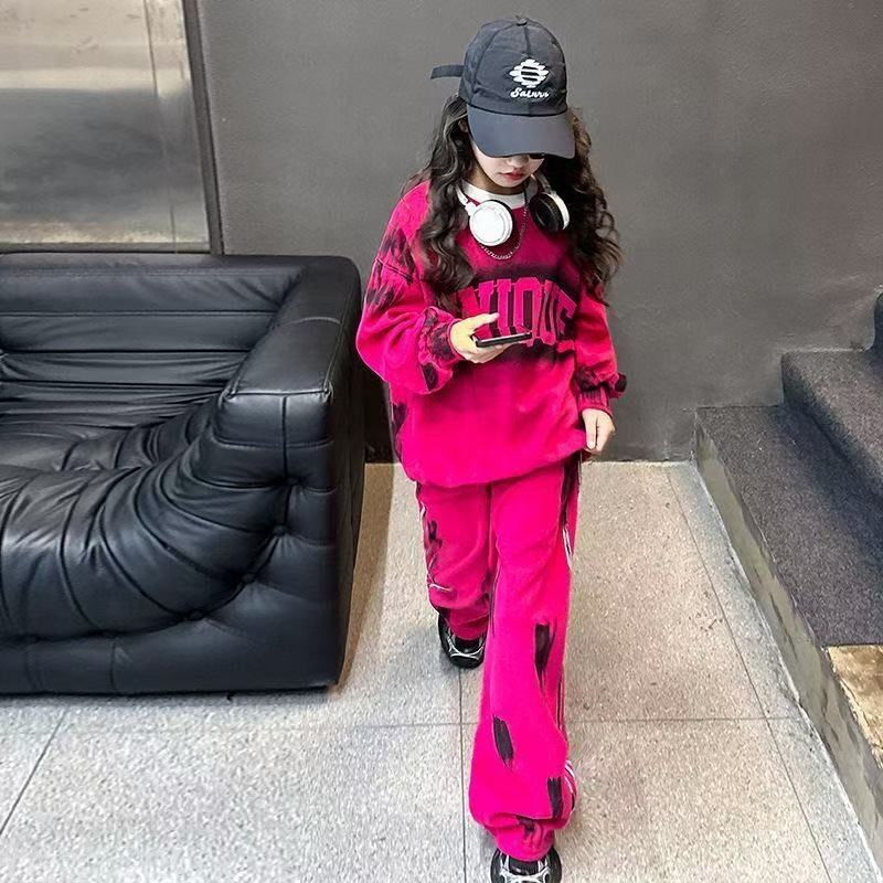 Dječji dvodijelni set: pulover i trenirke – gradientna slova, dugi rukavi, bez kapucje, poliester-mješavina s mekim završnim slojem, pogodan za jesen i proljeće