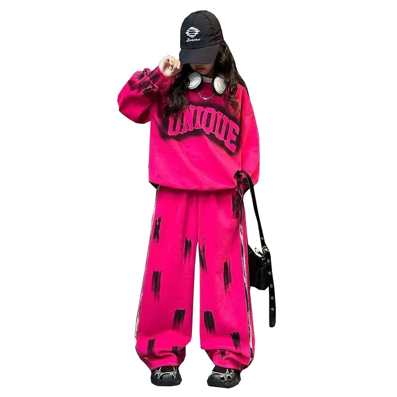 Dječji dvodijelni set: pulover i trenirke – gradientna slova, dugi rukavi, bez kapucje, poliester-mješavina s mekim završnim slojem, pogodan za jesen i proljeće