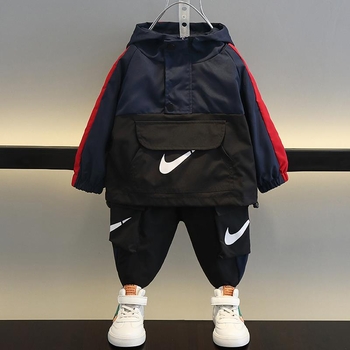 Dječji dvodijelni kostim, korejski stil, s kapuljom, dugih rukava, najlon tkanina 95%, za djecu 3–8 godina, proljeće-jesen