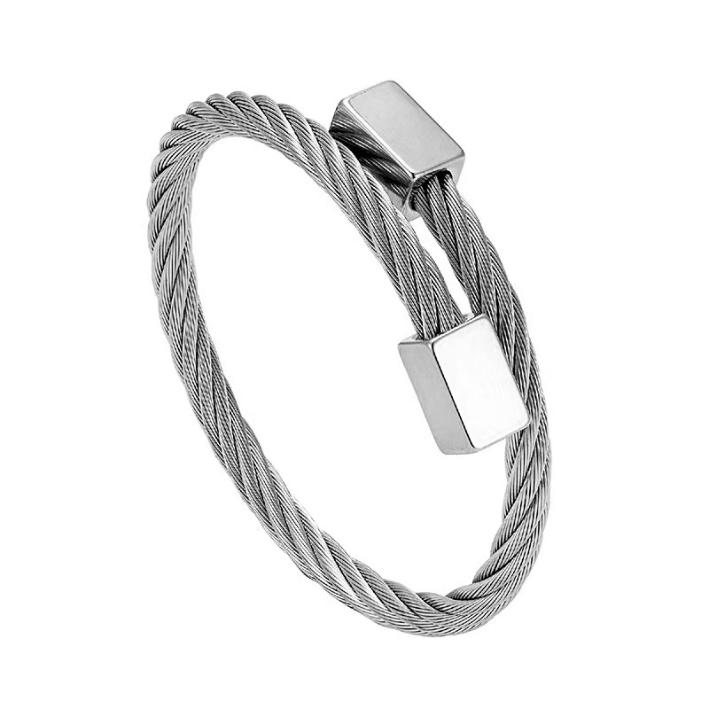 Brățară din oțel titan cu design geometric răsucit, placare electroplată, stil vintage, Primăvara 2025