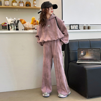 Dječji djevojački trening komplet s kapuljačom, dva dijela, duge rukave, proljeće–jesen