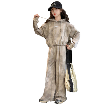 Dječji djevojački trening komplet s kapuljačom, dva dijela, duge rukave, proljeće–jesen