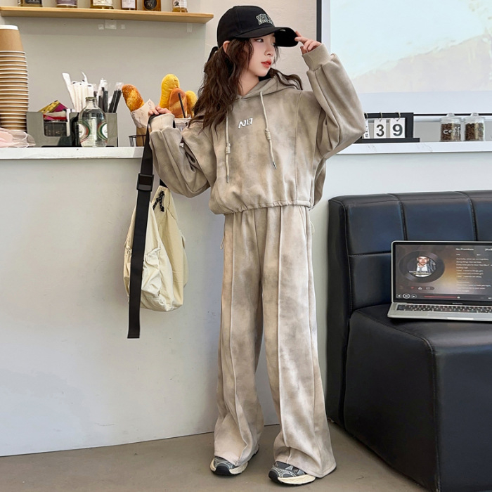 Dječji djevojački trening komplet s kapuljačom, dva dijela, duge rukave, proljeće–jesen