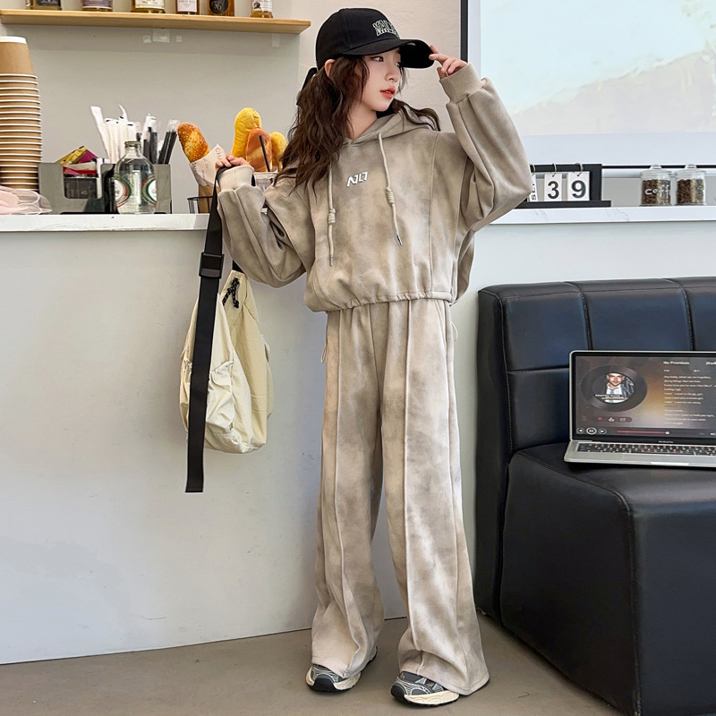 Dječji djevojački trening komplet s kapuljačom, dva dijela, duge rukave, proljeće–jesen