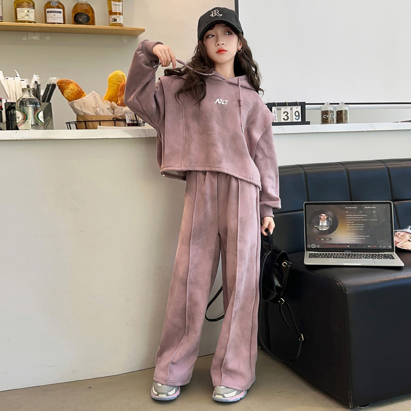 Dječji djevojački trening komplet s kapuljačom, dva dijela, duge rukave, proljeće–jesen