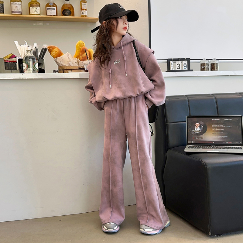 Dječji djevojački trening komplet s kapuljačom, dva dijela, duge rukave, proljeće–jesen