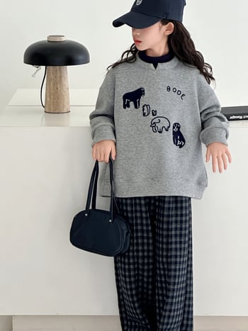 Set copii două piese: hanorac cu fleece și pantaloni în carouri, iarnă, mâneci lungi, material gros