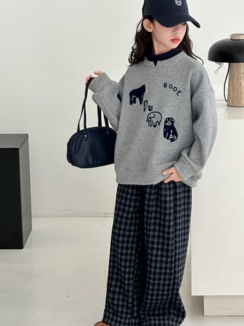 Set copii două piese: hanorac cu fleece și pantaloni în carouri, iarnă, mâneci lungi, material gros