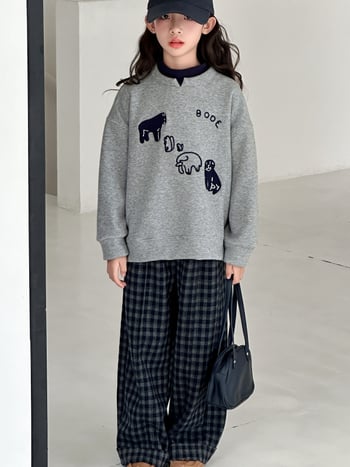 Set copii două piese: hanorac cu fleece și pantaloni în carouri, iarnă, mâneci lungi, material gros