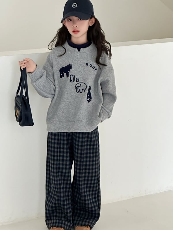 Set copii două piese: hanorac cu fleece și pantaloni în carouri, iarnă, mâneci lungi, material gros