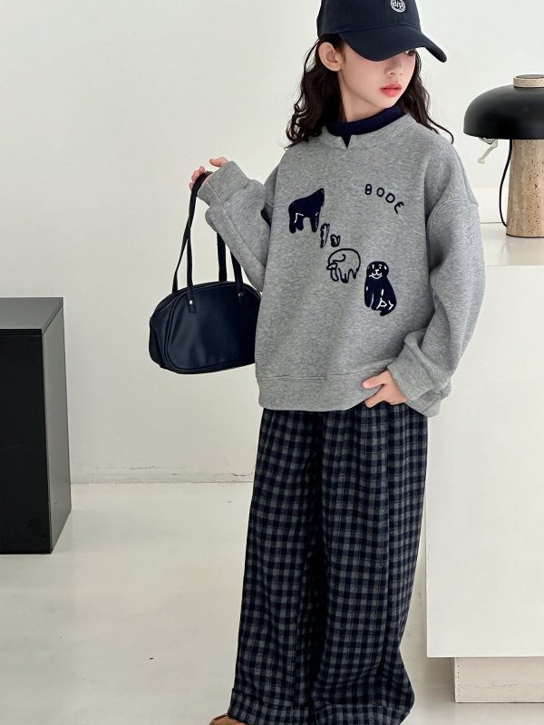 Set copii două piese: hanorac cu fleece și pantaloni în carouri, iarnă, mâneci lungi, material gros