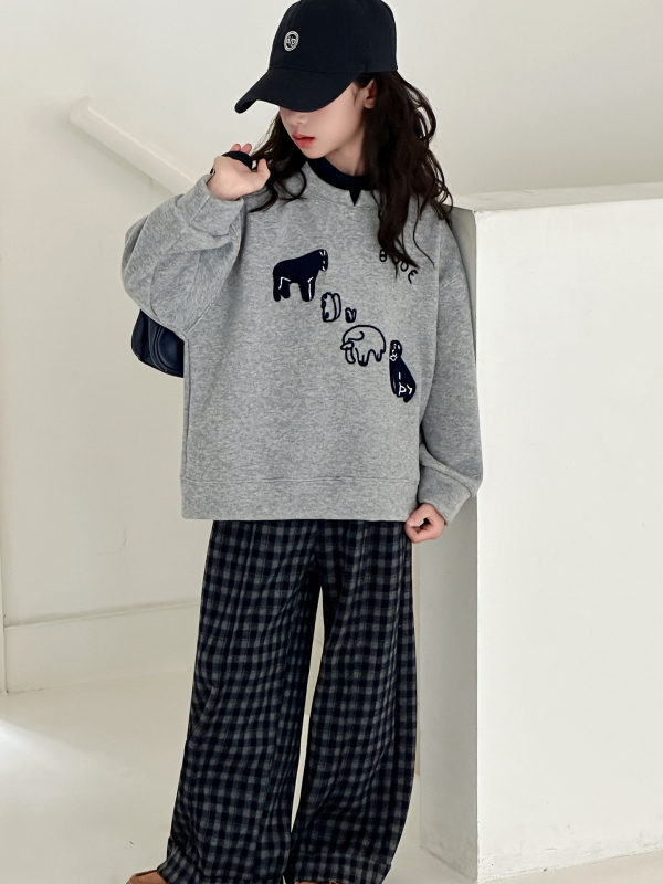 Set copii două piese: hanorac cu fleece și pantaloni în carouri, iarnă, mâneci lungi, material gros