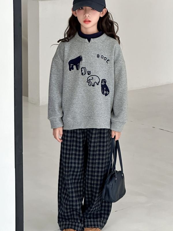 Set copii două piese: hanorac cu fleece și pantaloni în carouri, iarnă, mâneci lungi, material gros