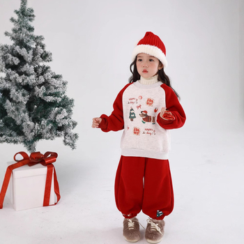 Dječji dvodijelni zimski komplet: pulover bez kapuljače i hlače s crtanim printom, korejski stil, za djecu 3-8 godina, 52% pamuk
