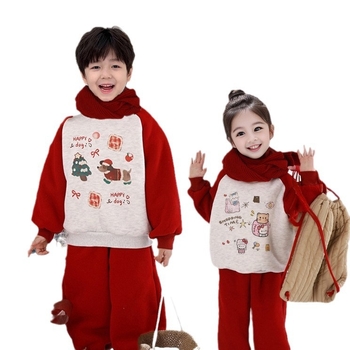 Dječji dvodijelni zimski komplet: pulover bez kapuljače i hlače s crtanim printom, korejski stil, za djecu 3-8 godina, 52% pamuk