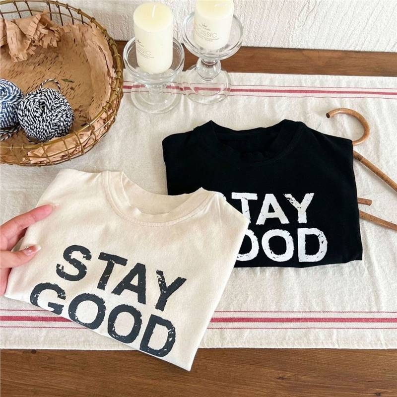 Dječja majica, opušten kroj, tisk s slovima, kratki rukavi, okrugli izrez (100% pamuk, tisk s slovima, odvlačenje vlage)