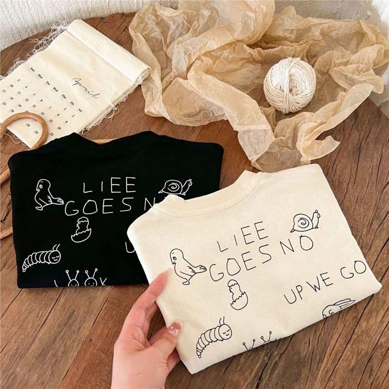 Dječja majica, opušten kroj, tisk s slovima, kratki rukavi, okrugli izrez (100% pamuk, tisk s slovima, odvlačenje vlage)