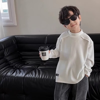 Dječja majica s visokim ovratnikom, korejskog stila, dugi rukavi, dvostrani velur