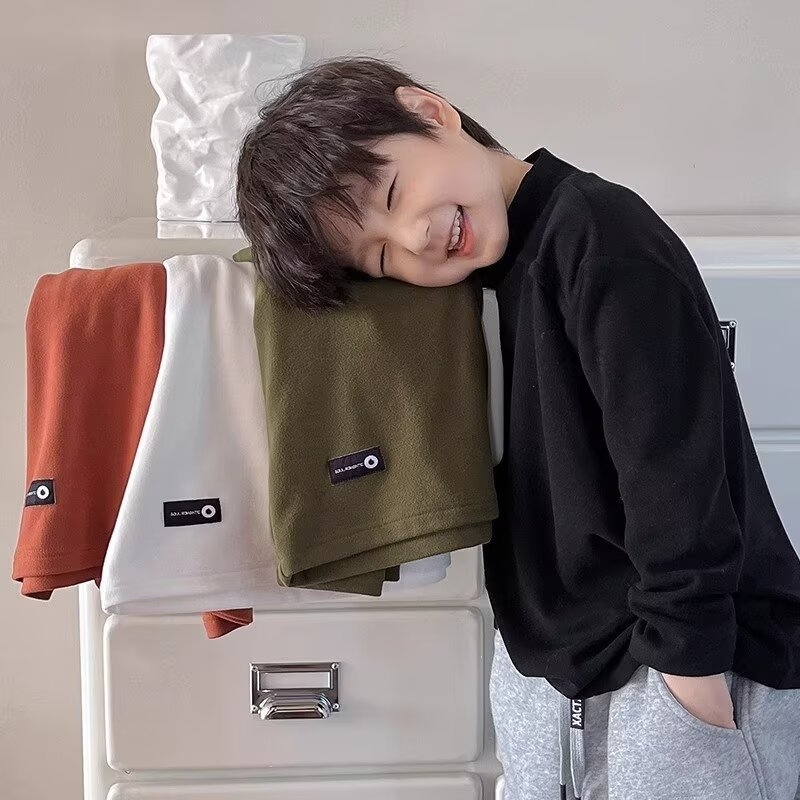 Dječja majica s visokim ovratnikom, korejskog stila, dugi rukavi, dvostrani velur