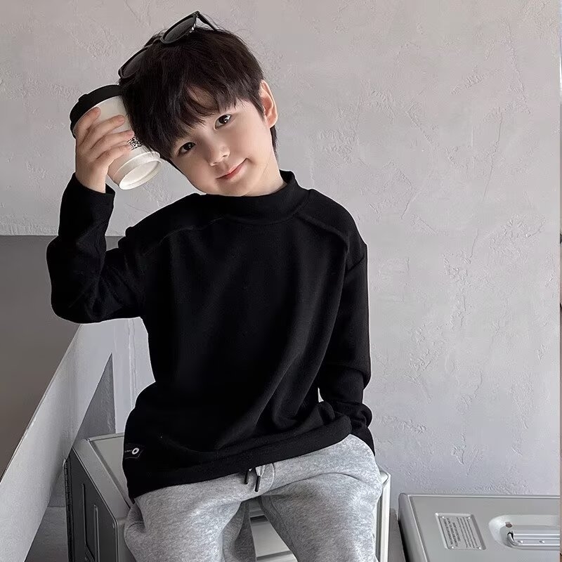 Dječja majica s visokim ovratnikom, korejskog stila, dugi rukavi, dvostrani velur