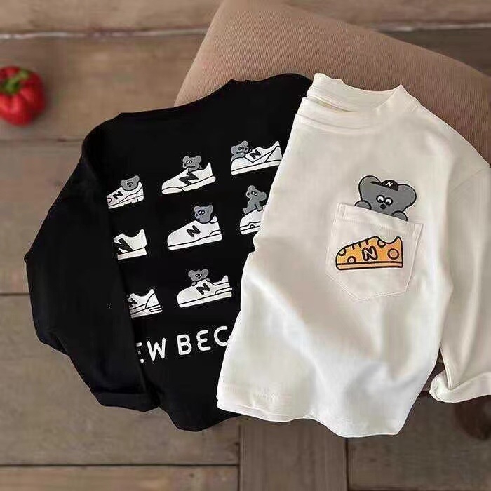 Dječja pamučna majica s dugim rukavima, unisex, korejskog stila, motiv crtnih slova, okrugli izrez, 100% pamuk, mekan materijal, za proljeće, jesen i zimu