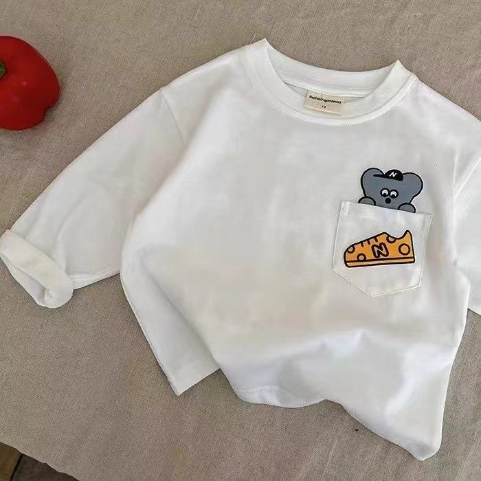 Dječja pamučna majica s dugim rukavima, unisex, korejskog stila, motiv crtnih slova, okrugli izrez, 100% pamuk, mekan materijal, za proljeće, jesen i zimu