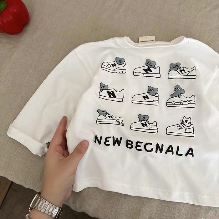 Dječja pamučna majica s dugim rukavima, unisex, korejskog stila, motiv crtnih slova, okrugli izrez, 100% pamuk, mekan materijal, za proljeće, jesen i zimu