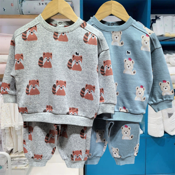 Dječji dvodijelni set od pamuka u korejskom stilu – pulover s dugim rukavima i hlače, unisex, proljeće i jesen, mekan materijal, 95% pamuk