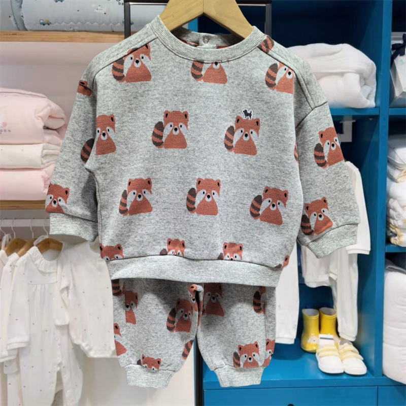 Dječji dvodijelni set od pamuka u korejskom stilu – pulover s dugim rukavima i hlače, unisex, proljeće i jesen, mekan materijal, 95% pamuk