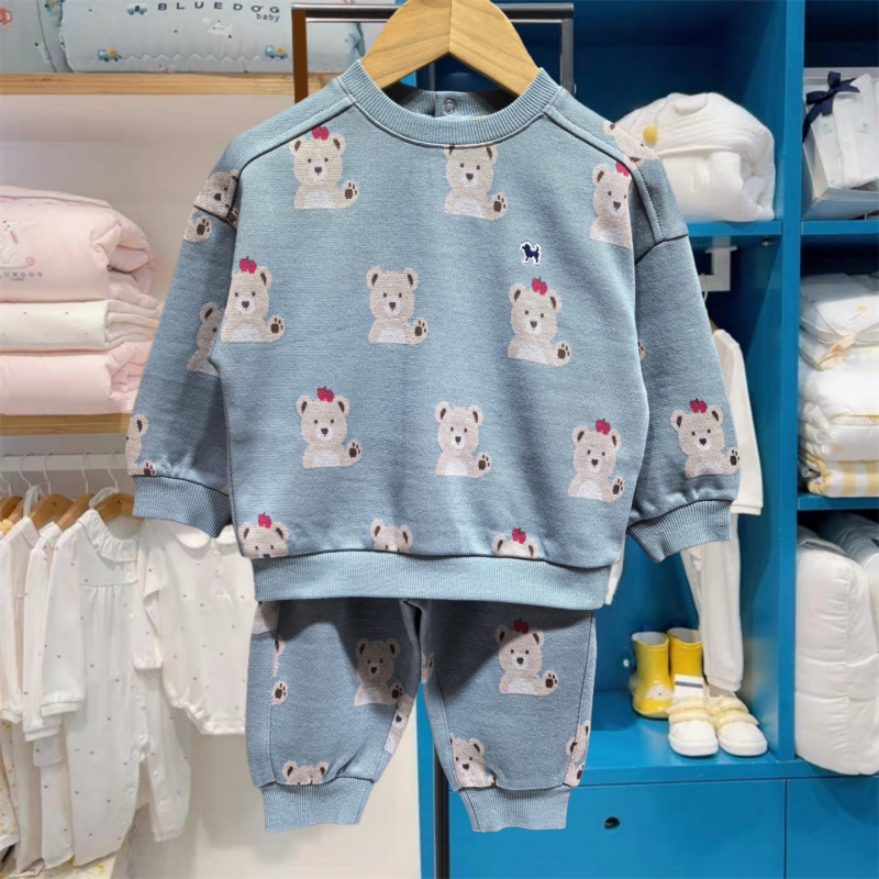 Dječji dvodijelni set od pamuka u korejskom stilu – pulover s dugim rukavima i hlače, unisex, proljeće i jesen, mekan materijal, 95% pamuk