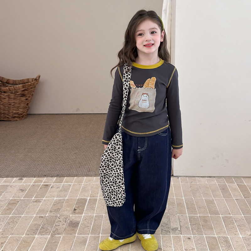 Dječja majica s dugim rukavima, korejski stil, cartoon patchwork dizajn, 91% pamuk, 9% elastan, za djecu od 3 do 8 godina