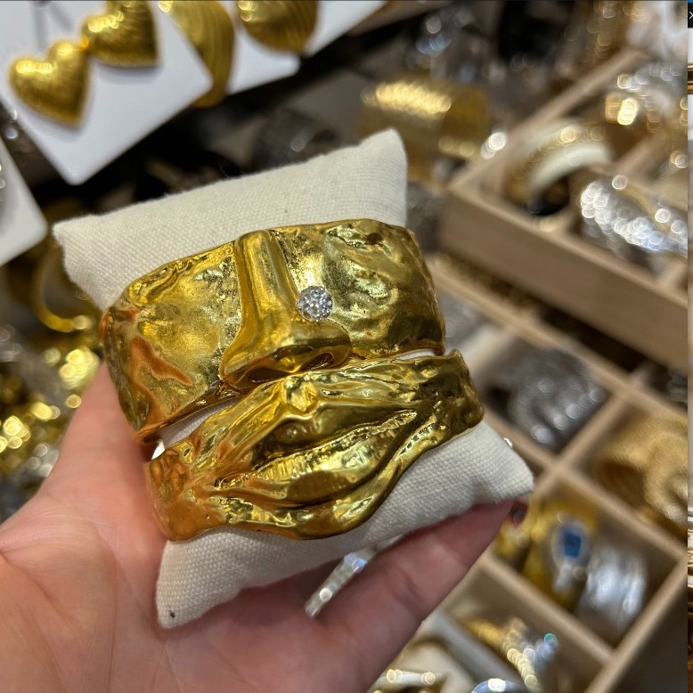 Brățară din materiale mixte, placare electrolitică, stil lux ușor, design retro european-american, lansare toamna 2025, greutate 38 g