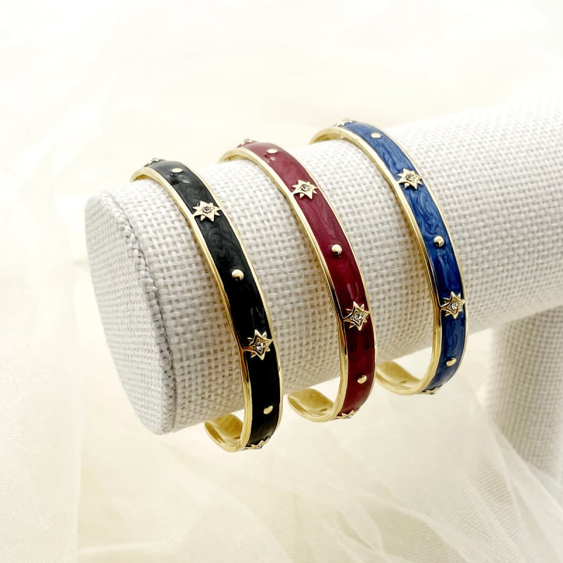 Brățară din oțel inoxidabil cu email și diamante, stea cu opt colțuri, placare electrochimică, 12 g, stil modern