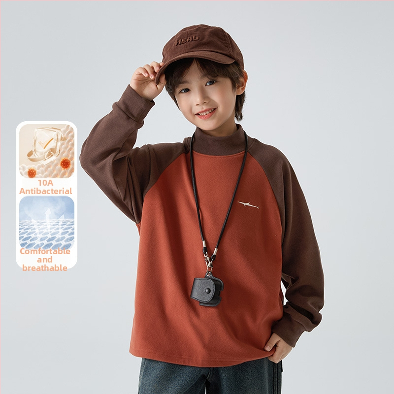 Tricou pentru copii cu mâneci lungi - Derong poliester 95% - Guler rotund - Păstrează căldura - Versiune coreeană