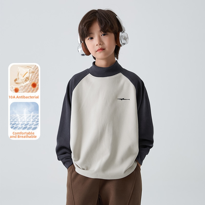 Tricou pentru copii cu mâneci lungi - Derong poliester 95% - Guler rotund - Păstrează căldura - Versiune coreeană