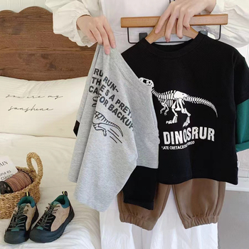 Dječje majice s dugim rukavima od pamuka, s motivom dinosaura, okrugli izrez, 100% pamuk, za dječake 3–8 godina, casual stil